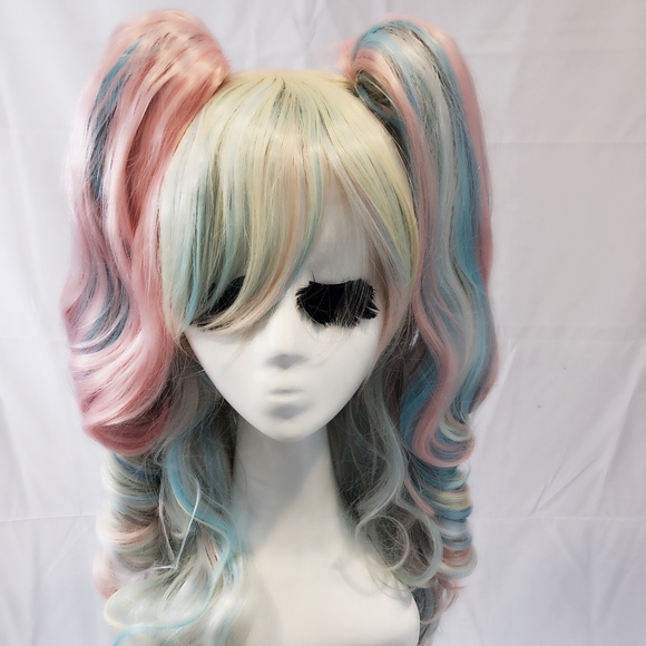 New pastel long pigtail wig curly cosplay anime main image 6